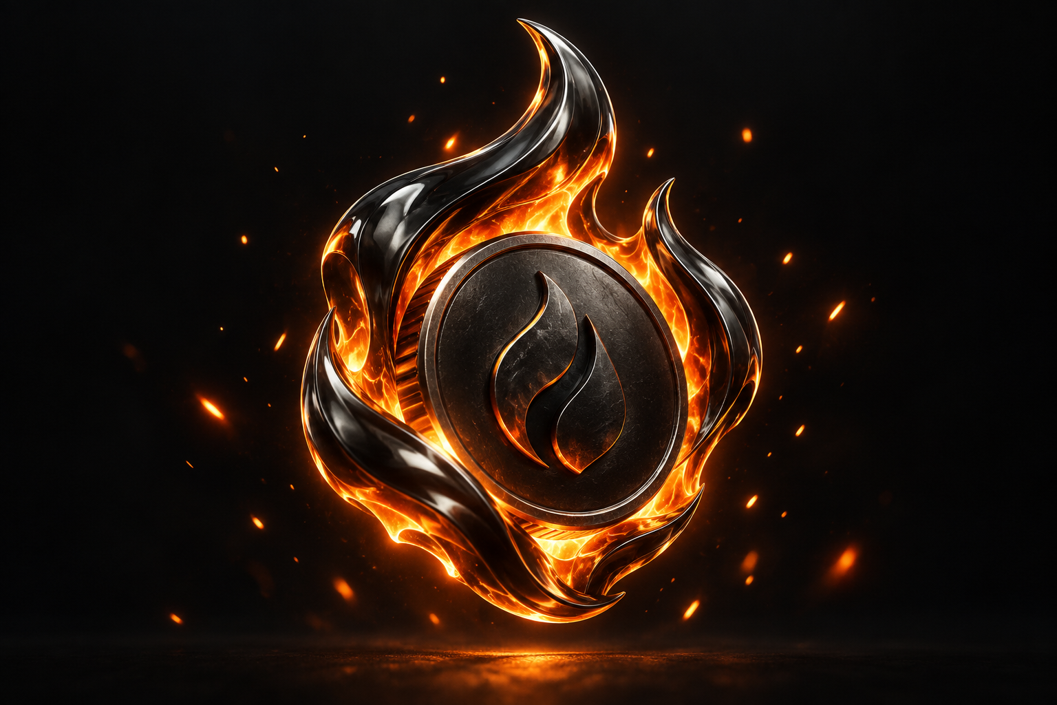 A glowing molten-orange flame wrapped around a dark metallic coin